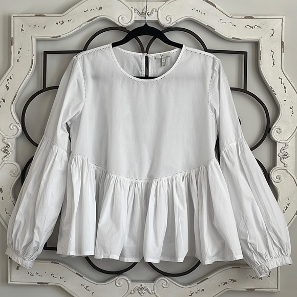 ANTHROPOLOGIE JOIE HAUKEA  SHIRRED PEPLUM TOP WHITE SIZE MEDIUM - Picture 2 of 10